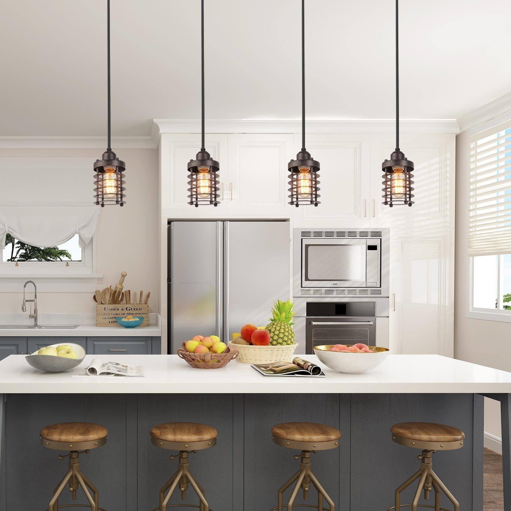 Rustic pendant lights over island sale