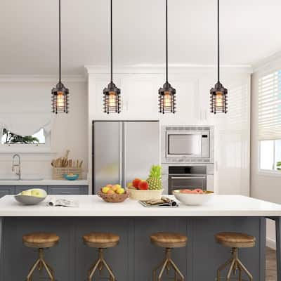 Farmhouse Rustic 1 Light Metal Cylinder Cage Pendant Lights for Kitchen Island Dining Room