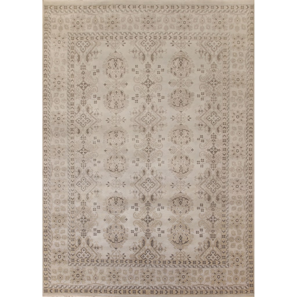 Geometric Oushak Oriental Area Rug Handmade Wool Carpet - 8'10"x 11'11"