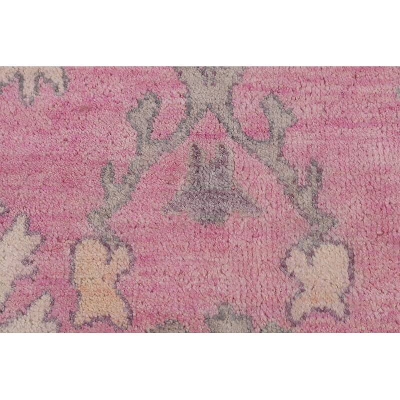 Pink Floral Oushak Oriental Area Rug Hand-Knotted Wool Carpet - 8'8"x 11'9"