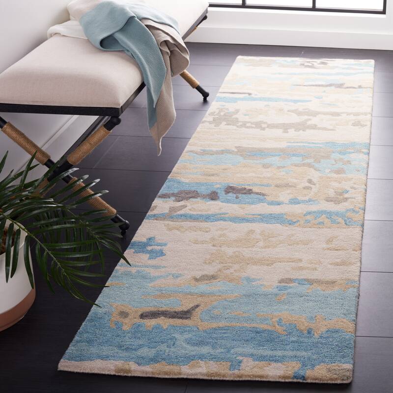 SAFAVIEH Handmade Soho Shaquita Modern Wool Rug - 2'3" x 8' Runner - Beige/Blue