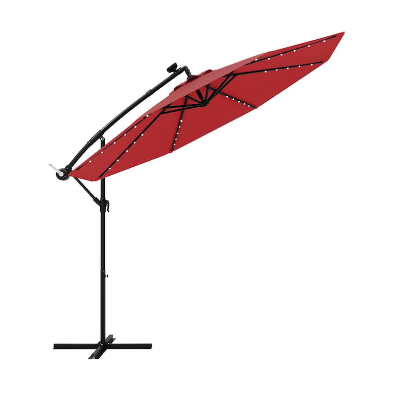 Gymax 10ft Solar Patio Umbrella Outdoor Offset Hanging Umbrella w/ 40