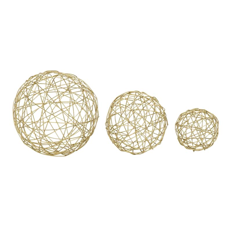 CosmoLiving by Cosmopolitan Gold or Silver Metal Wire Orb Geometric Decorative Sculpture (Set of 3)