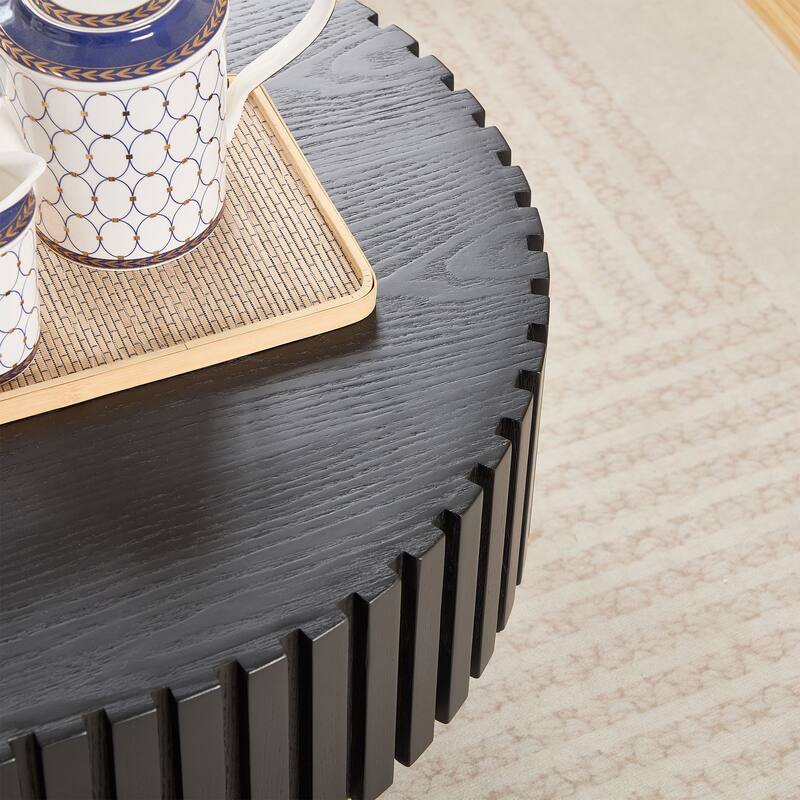 Modern Handcraft Drum Coffee Table Oval Coffee Table for Living Room,Small Wooden Coffee Table with Sturdy Pedestal for Office