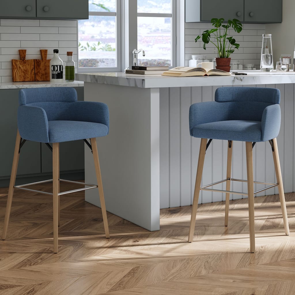 30''H Bar Stool With Solid Wood Frame And Foam Seat (Set of 2)