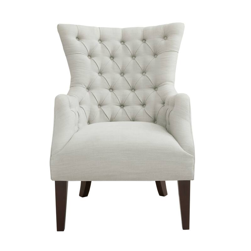Roomfitters Tufted Wing Chair with High Back, Solid Wood Legs, Upholstered Accent Armchair with Supportive Foam Seat, Ivory