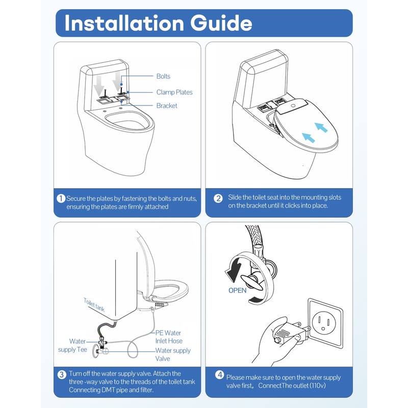 Electronic Bidet Seat for Elogated Toilet with Remote and Heated Mode