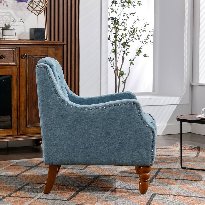 Homy Lin Tufted Accent Chair with Nailhead Trim – Upholstered Single Sofa for Living Room