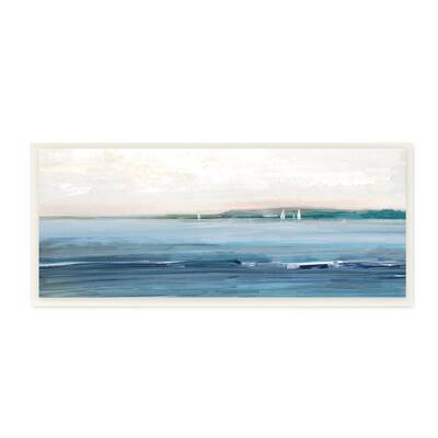 Stupell Industries Morning Sky Abstract Nautical Ocean Landscape Distant Boats Wood Wall Art - Brown