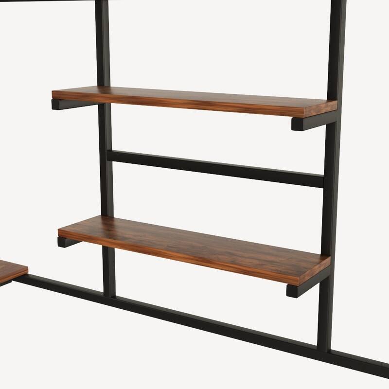 Loft Metal Bed with Built-in Desk, Charging Station and LED Lighting