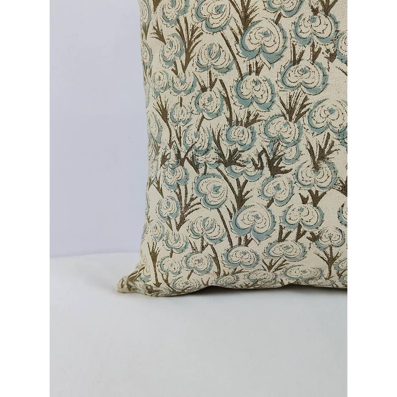 Cotton Floral Block print pillow Cover - Heart Vine