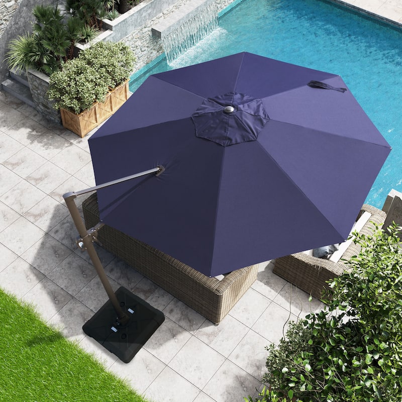 Outdoor 11.5FT Round Patio Hanging Offset Cantilever Umbrella with Cross Base