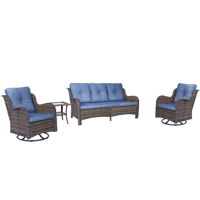 Outdoor Wicker Patio Conversation Seating Sofa Sets with Swivel Chairs
