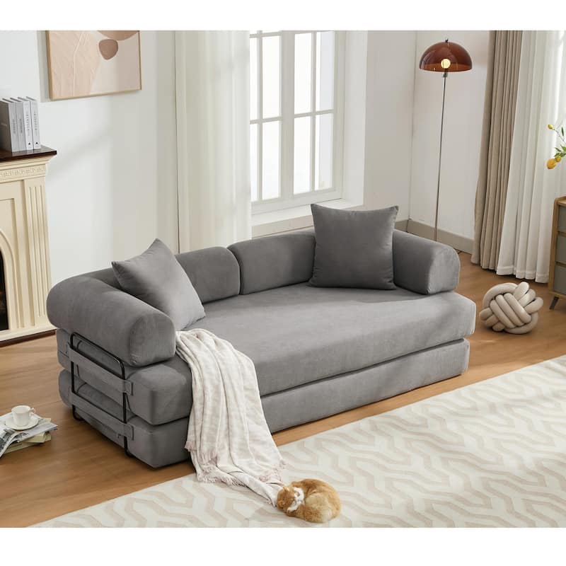 Folding Convertible Sleeper Sofa Bed with 3-Seats, DIY Modular Design for Ultimate Flexibility and Comfort - Grey