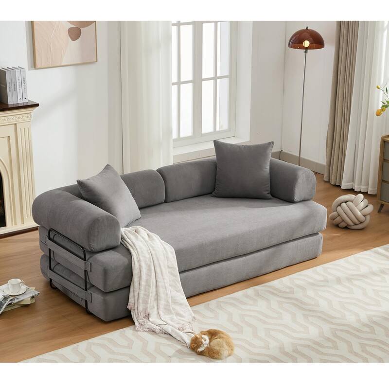 Versatile Folding Convertible Sleeper Sofa with DIY Modular Design - Grey
