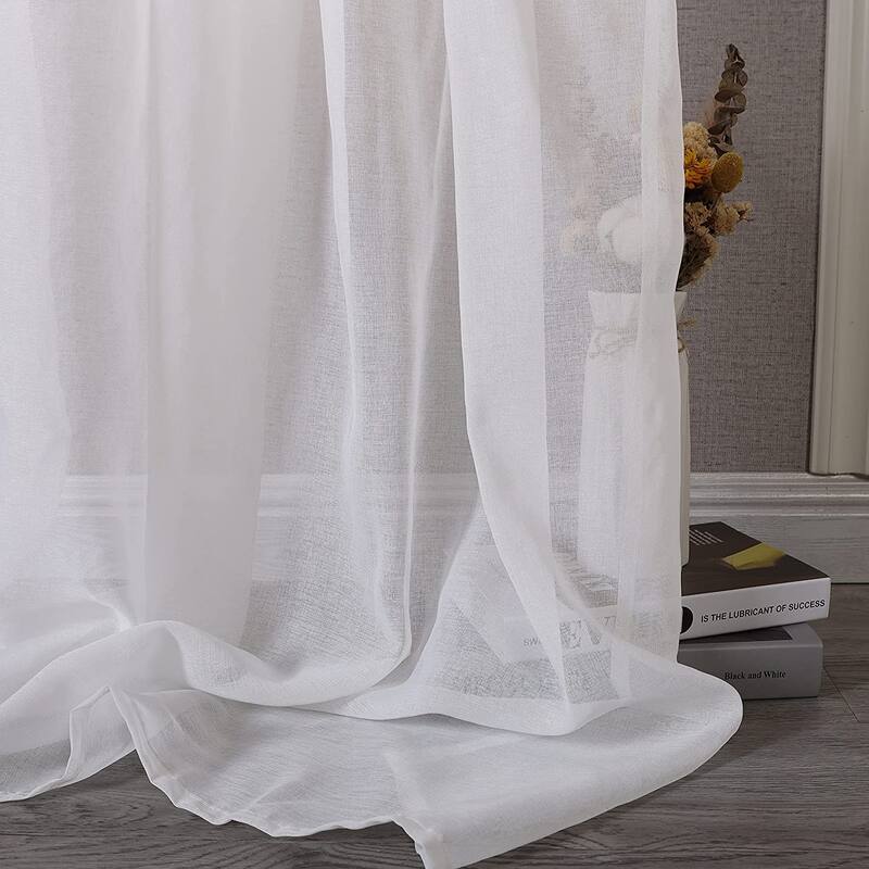 DriftAway Solid White Sheer Window Scarf Valance Long Luxury Sheer Fabric Topper Knife Edge
