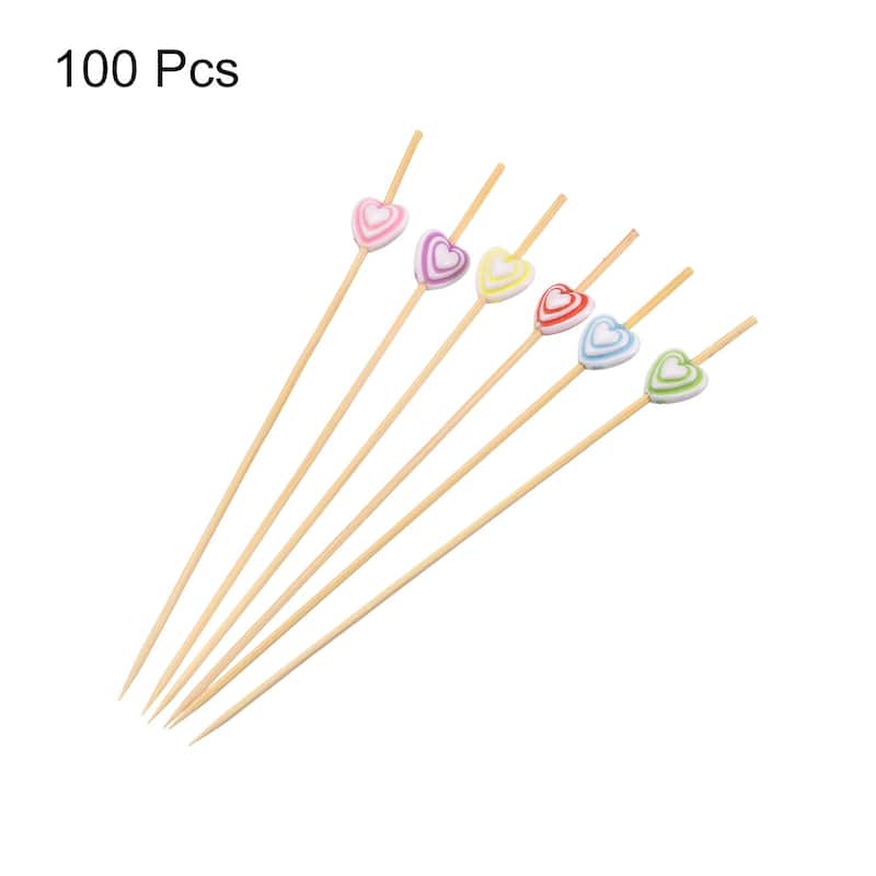 Bamboo Cocktail Toothpicks Heart Drink Pick Cocktail Skewers 100Pcs Multicolor - 4.72"