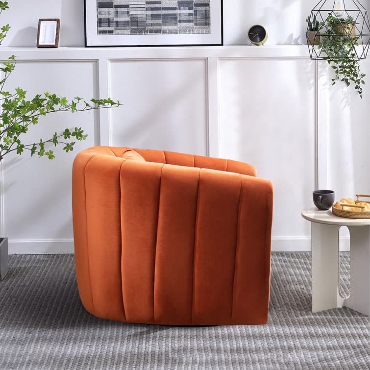 Ebello Oversize Velvet Swivel 360° Rotation Barrel Comfy Round Armchair With Plump Pillow Suitable For Living Room Bedroom