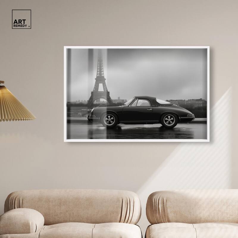 Classic Car and Eiffel Noir Shadowbox by Art Remedy