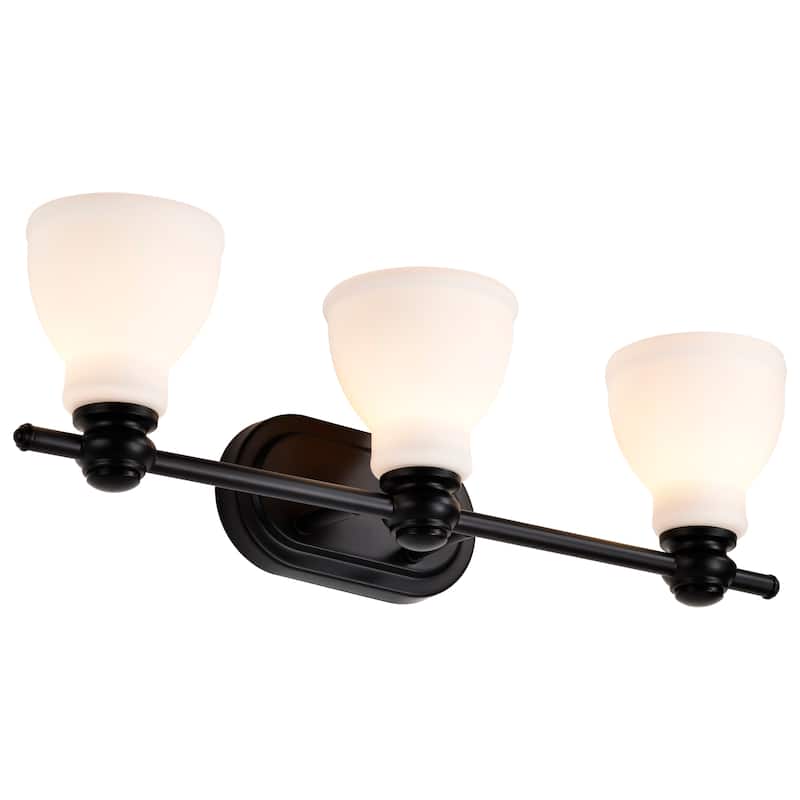 Russel 3 Light Vanity Matte Black with Satin White Glass - Matte Black