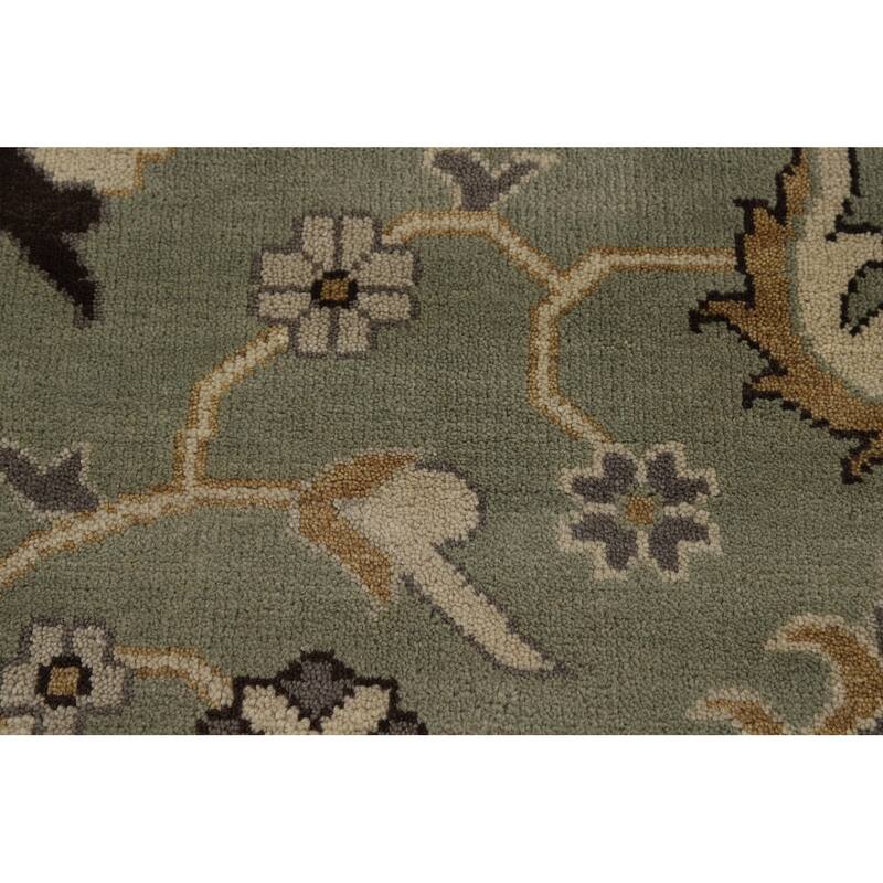 Green Floral Oushak Indian Area Rug Hand-Knotted Wool Carpet - 9'1"x 11'10"