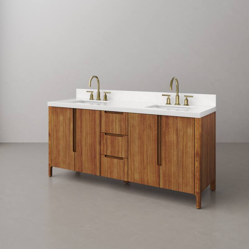 Sequoia 72 In. Double Sink Whitebrook Quartz Countertop Bath Vanity in Mango Wood