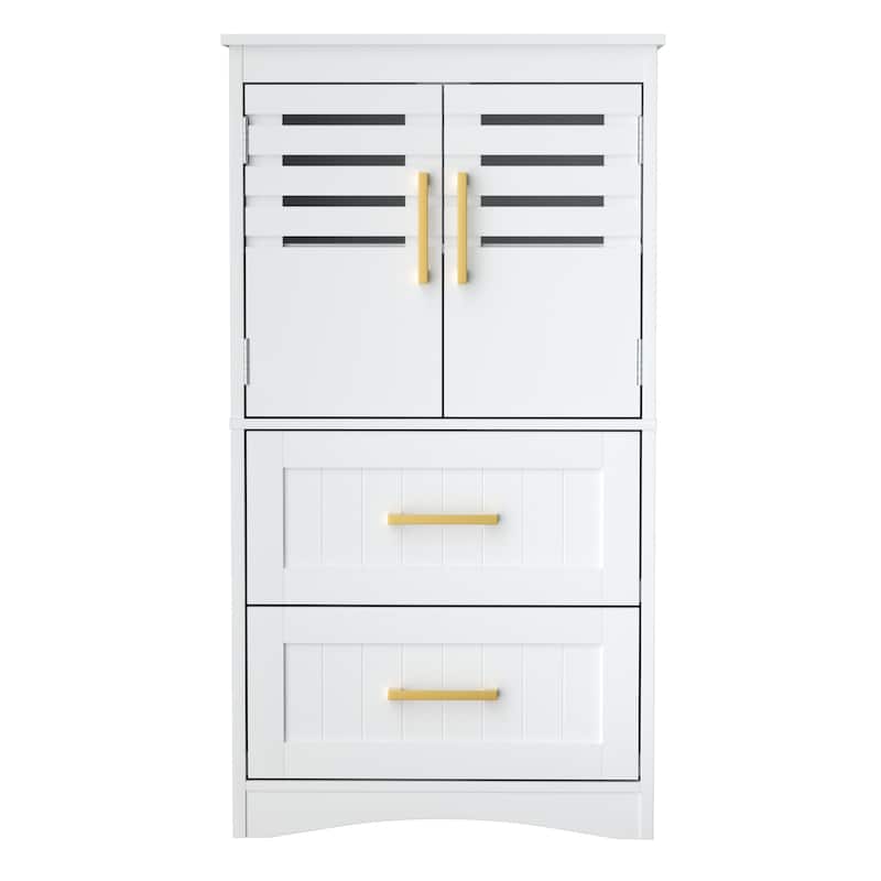 GDFStudio - Julian Practical Bathroom Floor Storage Cabinet with Adjustable Shelves - 2 Drawers - White - 2 Drawers