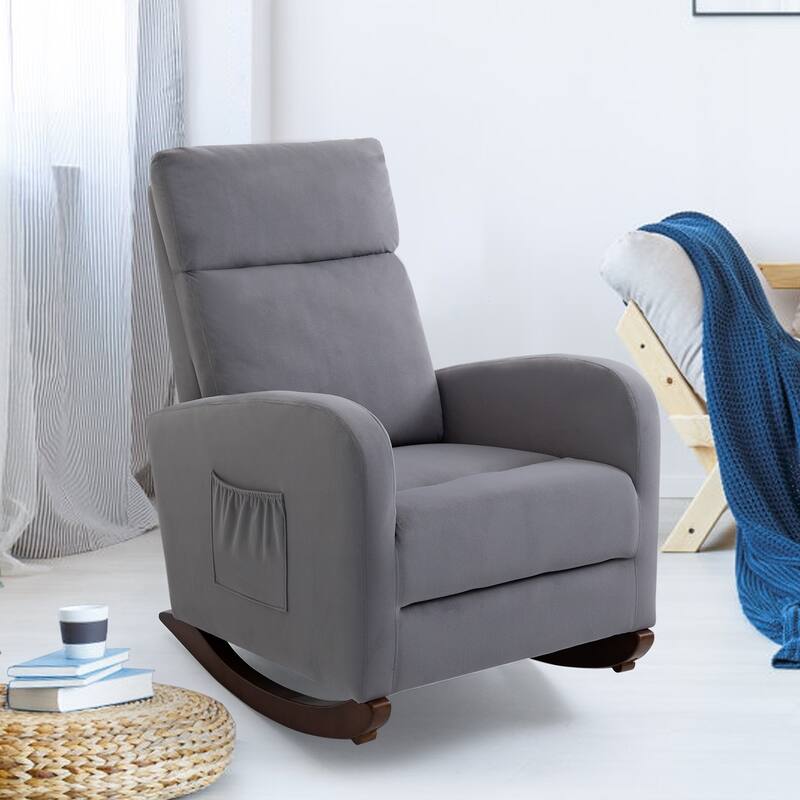 Mid Century Velvet Nursery Rocking Chairs, Upholstered High Back Glider Armchairs for Living Room