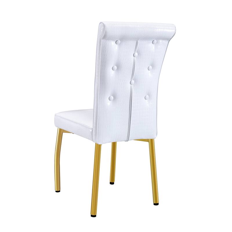 Set of 4, Retro alligator skin Upholstered dining chairs,with Crystal buckle design and Faux Leather design