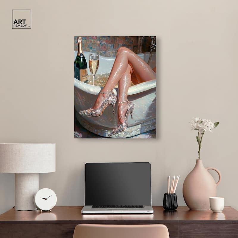 Champagne Bath Party Canvas by Art Remedy, Gallery Wrapped