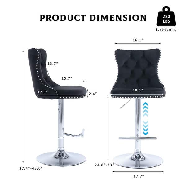 dimension image slide 11 of 16, Velvet Upholstered Nailheads Tufted Swivel Bar Stools (Set of 6)