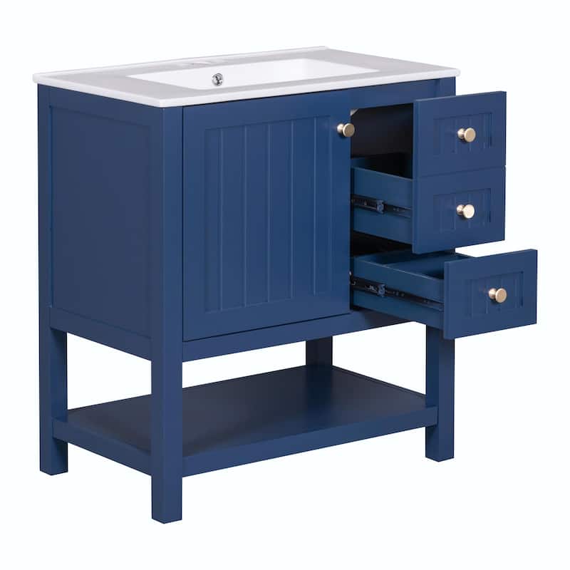 30" Transitional Style Bathroom Vanity with Ceramic Sink Combo