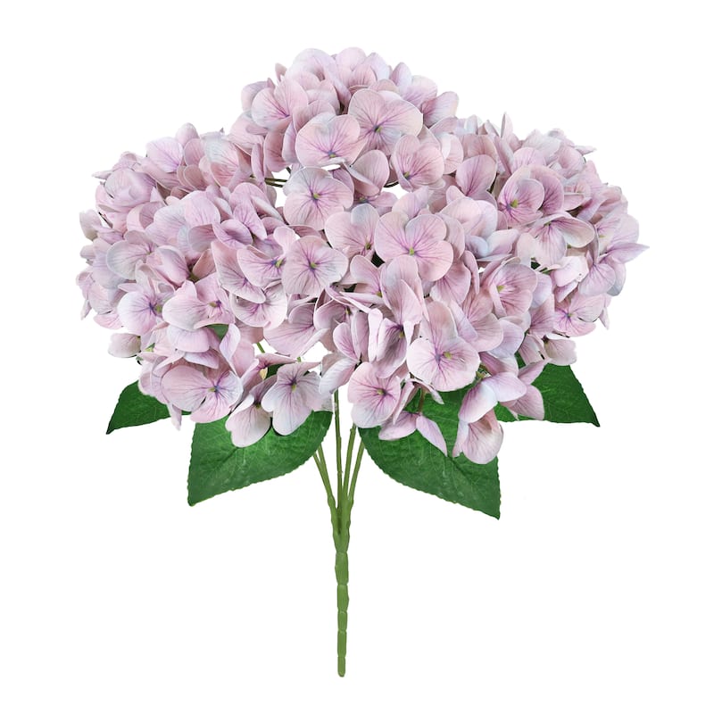 Set of 2 Natural Touch Dusty Lavender Artificial Hydrangea Flower Stem Bush Bouquet 17in - 17" L x 11" W x 11" DP - 17" L x 11" W x 11" DP - Dusty Lavender