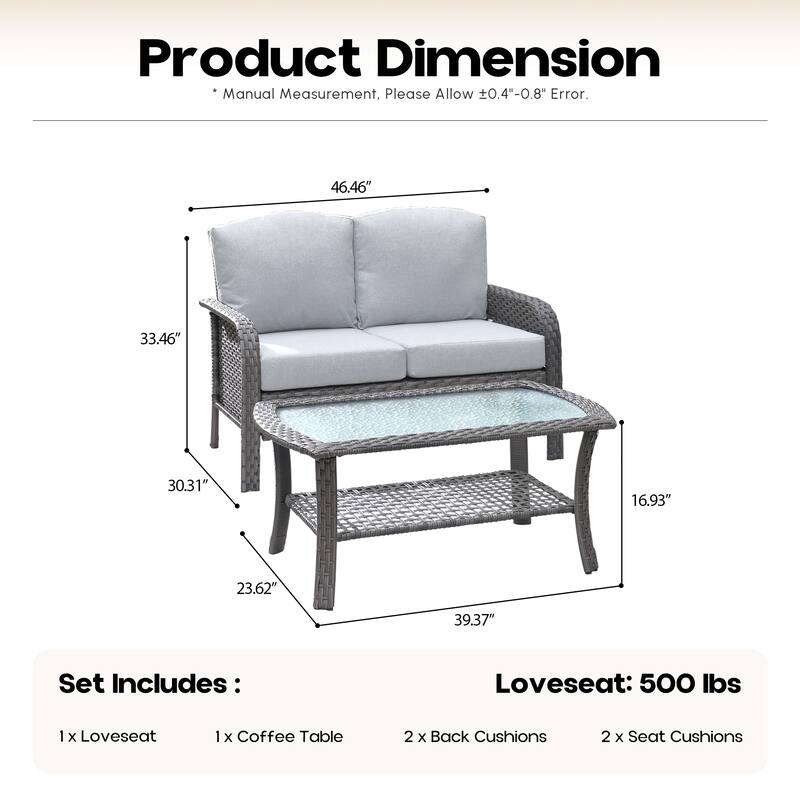 XIZZI 2-Piece Outdoor Wicker Loveseat with Coffee Table
