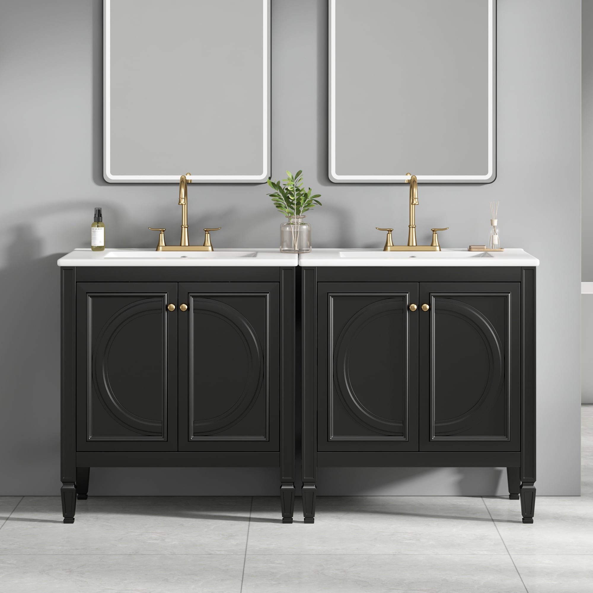60" Bathroom Vanity with Double Sink Combo Set, Ceramic Sink, Soft Close Doors with Shelf, Storage Drawer