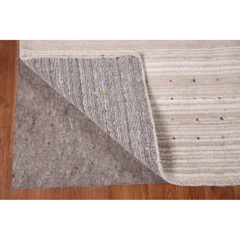 Striped Gabbeh Oriental Area Rug Handmade Silk Carpet - 8'0" x 9'10"