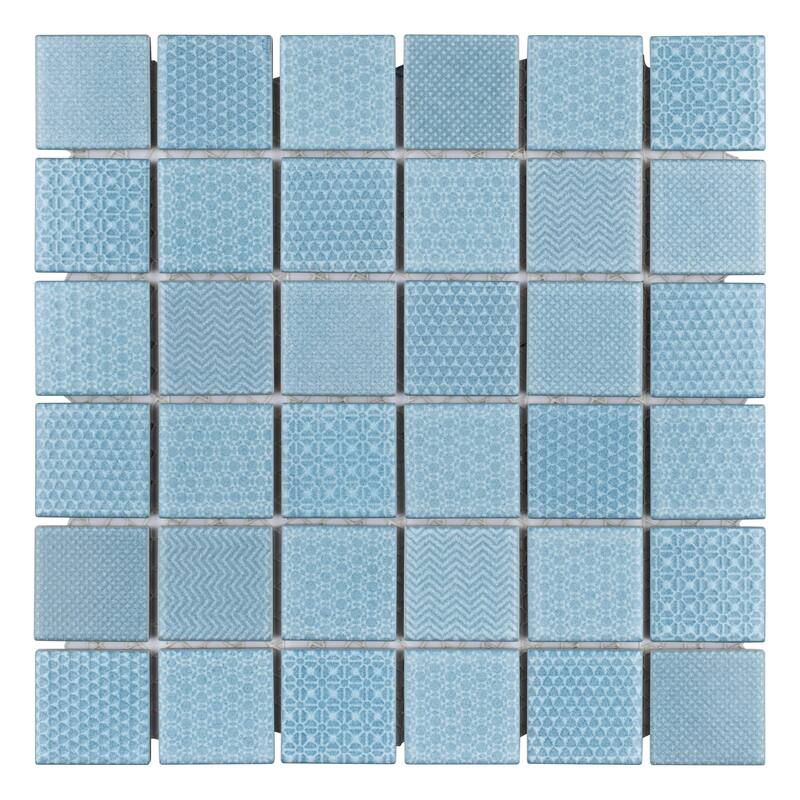 Merola Tile Celadon Aqua 11-5/8" x 11-5/8" Porcelain Mosaic Floor and Wall Tile