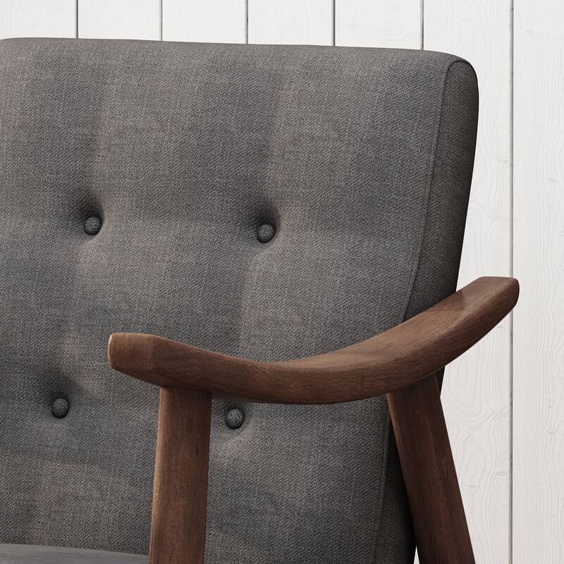 Polyester Upholstery Mid-Century Tufted Armchair with Rubberwood Frame