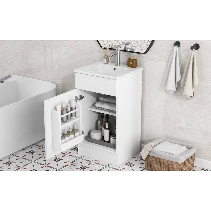 Anmytek 18 Inch White Bathroom Vanity with Sink Door Shelf and Adjustable Shelf