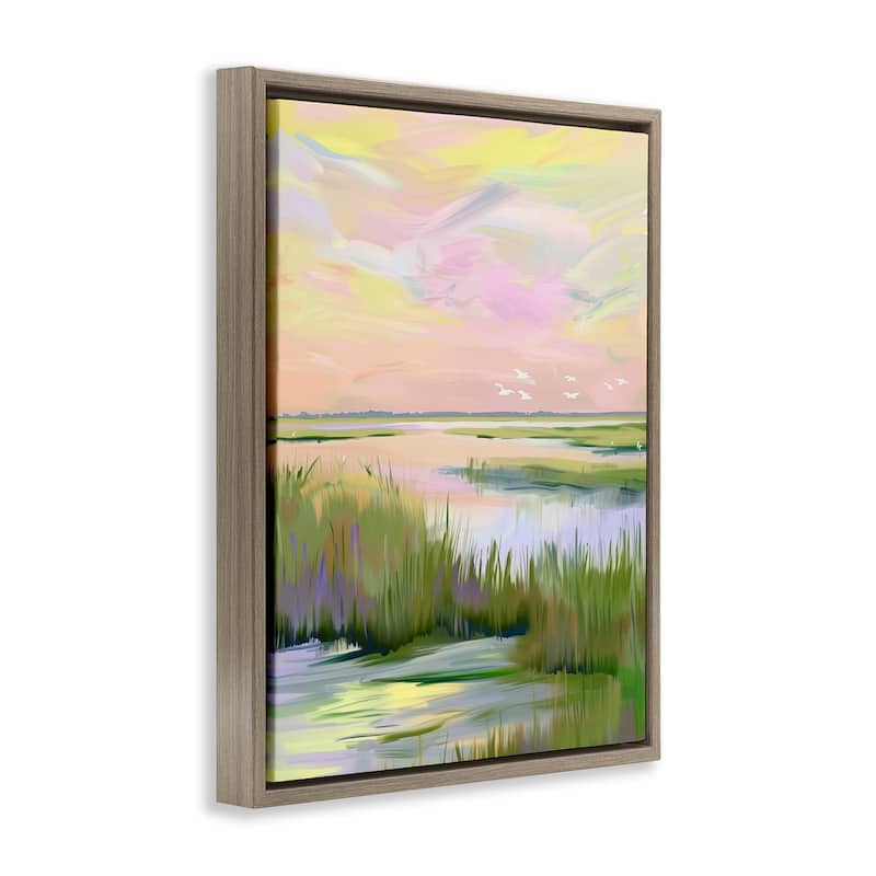 Stupell Soft Pink Marshland Sunrise Framed Floater Canvas Wall Art Design By Arlington Prints