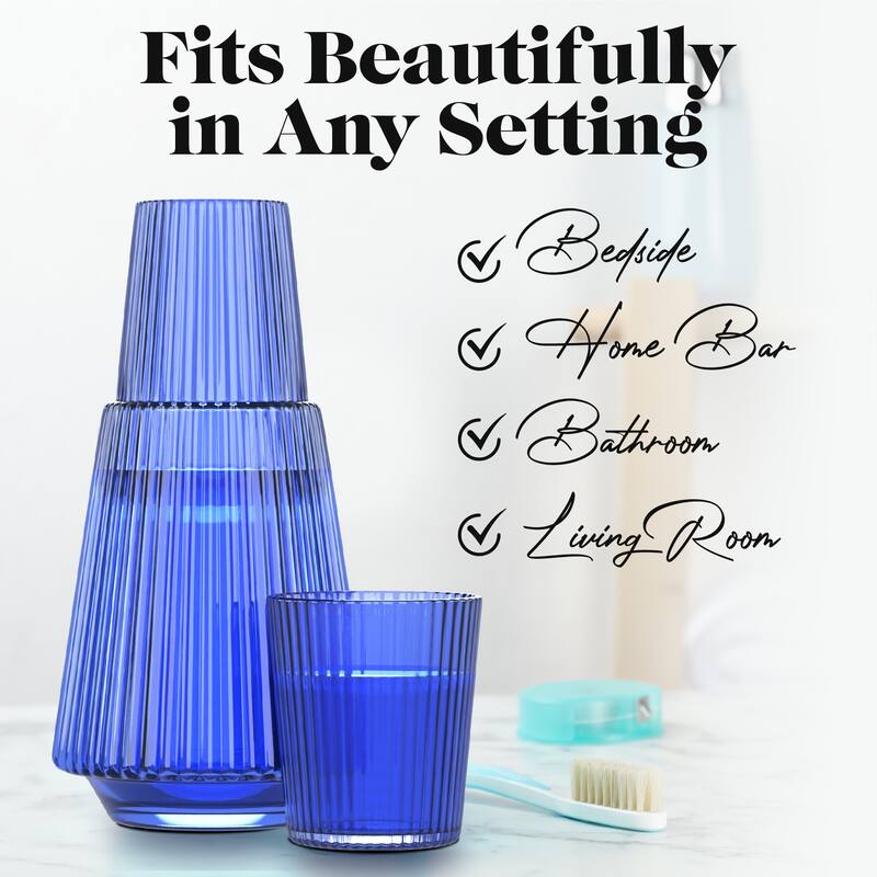 American Atelier Vintage Bedside Water Ribbed Carafe with Lid Tumbler
