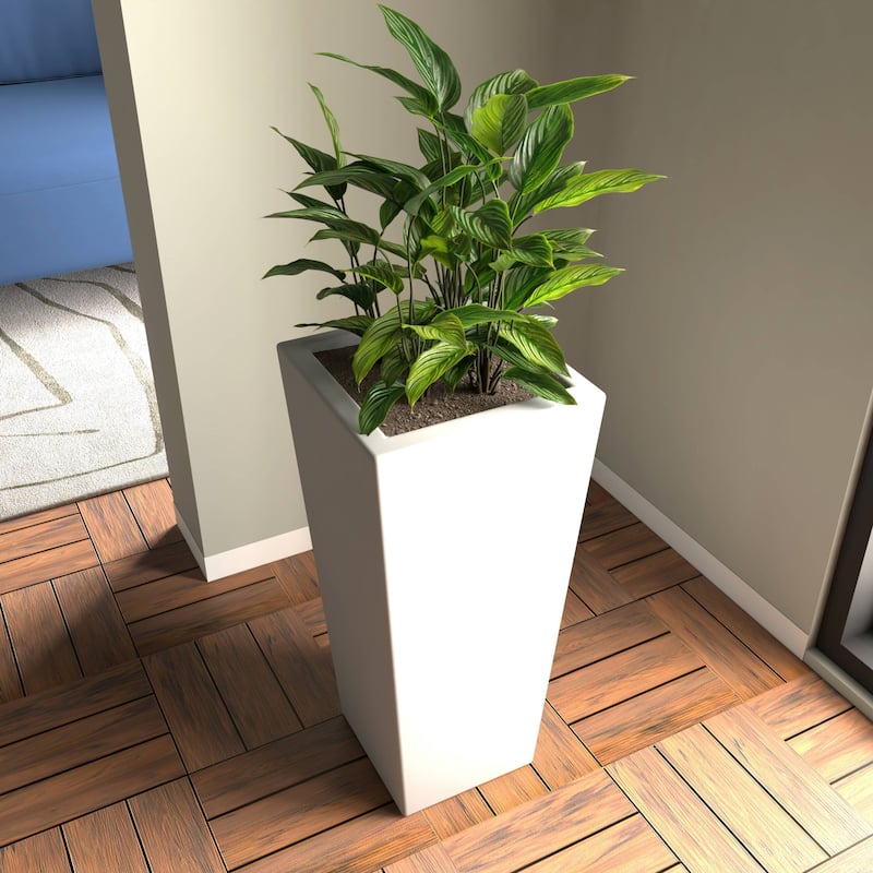 Orna Handcrafted Mid-Century Modern Fiberstone MGO Planter with Drainage, Weather-Resistant Indoor Outdoor Decorative Plant Pot