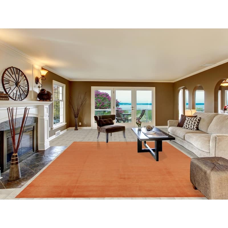 Hand Knotted Oriental 100% Wool Carpet Modern Solid Oranges & Rust Gabbeh Area Rug - 12' 2'' X 9' 0''