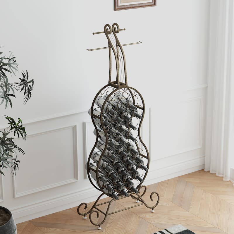 Cello Shape Wine Bakers Rack,Freestanding Wine Rack with Storage Bottle,Wine Storage Home Bar for Liquor and Wine