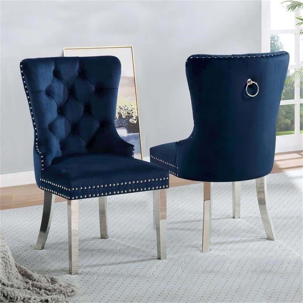 Modern Blue Finish Tufted Side Chairs Set