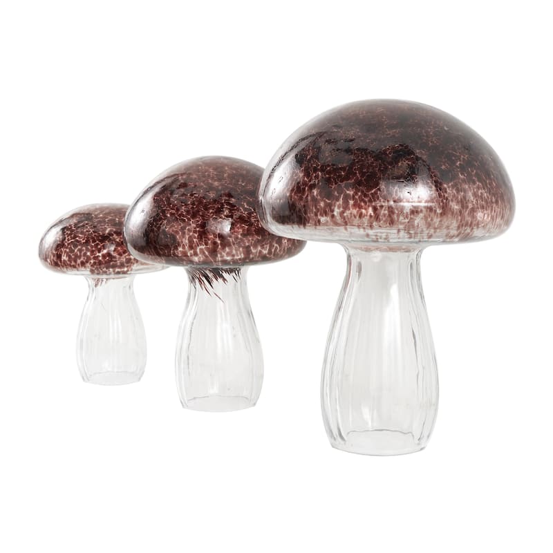 Glass Mushroom Textured Decorative Sculpture with Clear Stems - Set of 3 Red - Roche River Decor