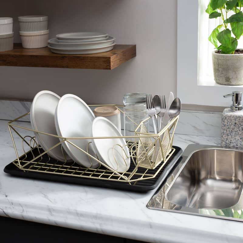 Kitchen Details Geode Dish Rack in Satin Gold - 18.6"x 13.6"x 5.3"