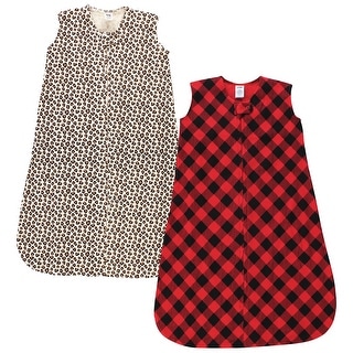 Hudson Baby Infant Girl Thermal Sleeveless Sleeping Bag 2pk, Buffalo Plaid Leopard