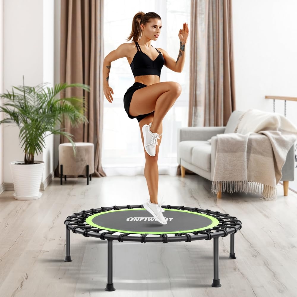 42 Rebounder Trampoline for Adults Silent Mini Trampoline w Adjustable Hand Bar Exercise Fitness Trampoline Bungee Rebounder Green