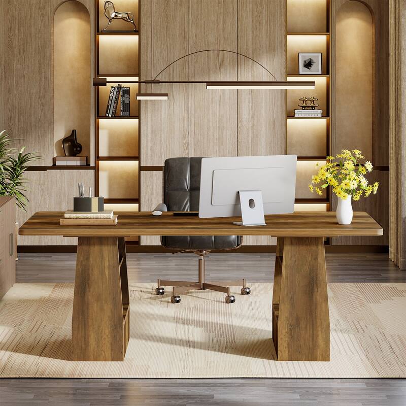 63” Executive Desk with Storage Shelf, Large Computer Writing Table for Office